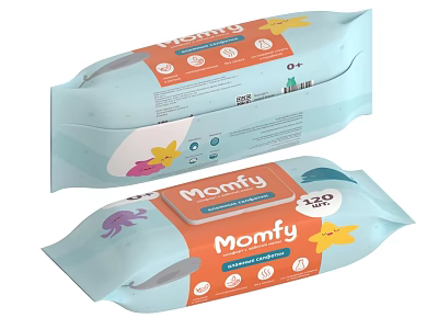 Momfy Wet Wipes With Cartoon Ocean Animal Designs 99 Pure Water 320 Sheets 3d model