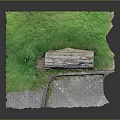 Rustic Wooden Log and Irregular Stone Slabs in Outdoor Area with Natural Green Grass