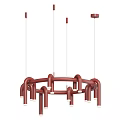 Modern Circular Multi Colored Chandelier with Curved Tubes and Hanging Bulbs