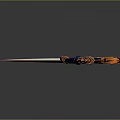 Ornate Decorative Weapon With Blue Orange Metallic Luster Curved Structure And Shiny Reflection
