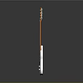 Electric Bass Guitar With White Body Orange Headstock Red Neck And Peace Sign Design