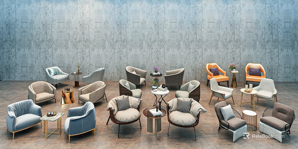 Casual Sofa Set With Multiple Colors Matching Side Tables And Decor Vases On Wooden Floor 3d model 