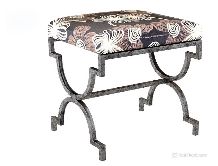 Leisure Chair With Curved Metal Frame And Floral Patterned Cushion For Home Use 3d model 