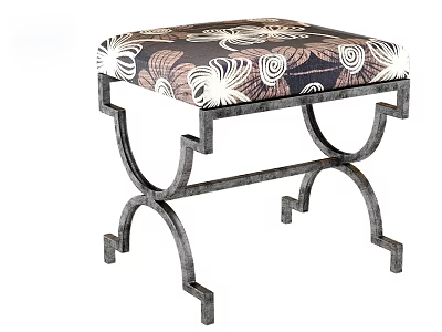 Leisure Chair With Curved Metal Frame And Floral Patterned Cushion For Home Use 3d model