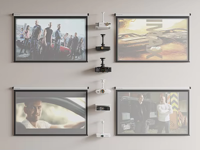 Wall Installed Projection Monitoring With Screens Showing Videos And Cameras 3d model