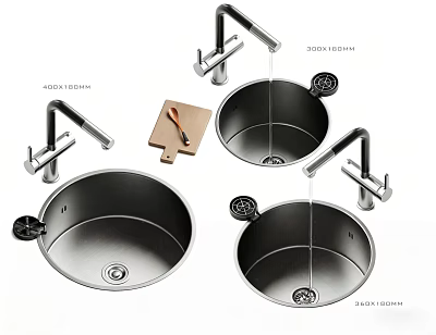Modern Stainless Steel Kitchen Sinks With Faucets And Drainer Board Design 3d model