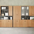 Modern Wooden Bookcase Interior Design With Glass Doors Open Shelves And Binders