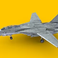 Detailed Gray Fighter Jet Model With Twin Tails Cockpit And Landing Gear On Yellow Background 3d model