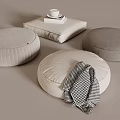 Cream Wind Cushion Bay Window Mat Tatami Cushion Round Mat Fabric Soft Bag Books Coffee 3d model