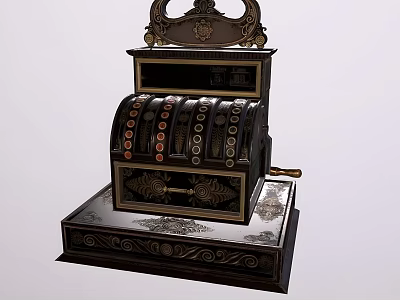 Vintage Commercial Cash Register With Retro Design And Decorative Carvings 3d model