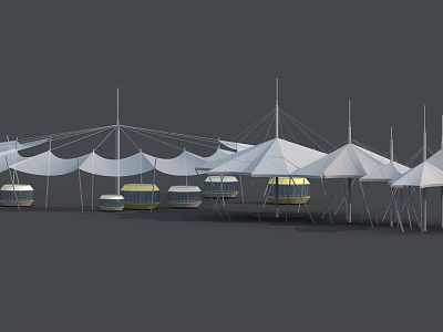 Outdoor Sunshade Canopies With White Fabric And Metal Support Poles 3d model