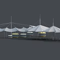 Outdoor Sunshade Canopies With White Fabric And Metal Support Poles
