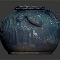 Blue Ceramic Vase Sculpture With Intricate Dragon Carving Yellow Speckles And Spiral Patterns