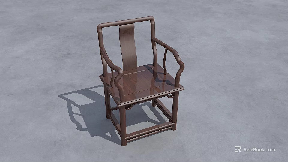 Traditional Wooden Leisure Chair With Solid Wood Armrest And Polished Brown Finish 3d model 