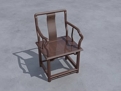 Traditional Wooden Leisure Chair With Solid Wood Armrest And Polished Brown Finish 3d model
