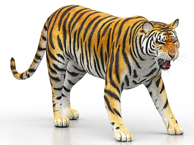 Realistic 3D Rendering of Majestic Striped Tiger with Open Mouth and Detailed Fur 3d model