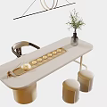 Elegant Modern Tea Table And Chairs With Tea Set Vase And Stools 3d model