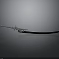 Ornate Decorative Sword With Black Blade And Metallic Hilt On Gray Reflective Surface