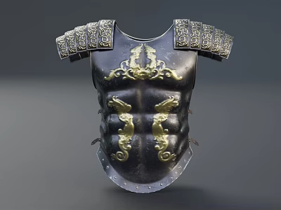 Black Medieval Armor With Intricate Golden Patterns And Ornate Shoulder Plates 3d model