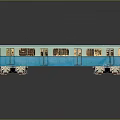 Blue Model Train With Multiple Carriages White Wheels And Gray Background Reflection