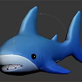Blue Shark Toy Figure With Fin Tail and Black Eyes on Reflective Black Surface