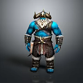 Blue Skinned Horned Bearded Warrior Character With Leather Fur Attire