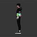 Game Movie Character In Trendy Hoodie With Colorful Design Glasses Hat Black Pants White Sneakers