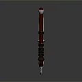 Ornate War Hammer Weapon With Red Silver Design Intricate Patterns And Crystal Base