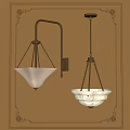 Classic Brass Pendant Lights With White Glass And Marble Shades On Warm Toned Wall