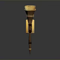Golden Topped Wooden Handle Scepter With Decorative Design And Shiny Surface