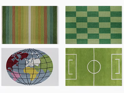 Colorful Square Rugs With Striped Checkerboard World Map And Football Field Patterns 3d model