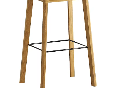 Modern Minimalist Wooden Bar Stool With Black Metal Footrest Support 3d model