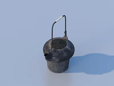 Rustic Cast Iron Kettle With Curved Metal Handle And Matte Finish 3d model