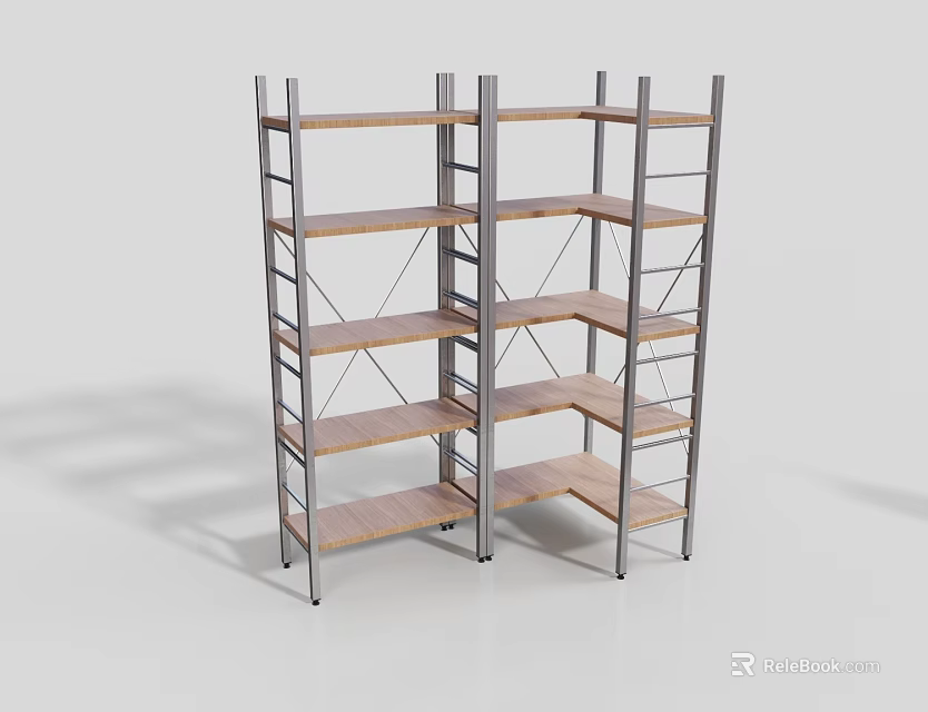 Open Design Storage Shelving Units with Metal Frame and Wooden Shelves 3d model 