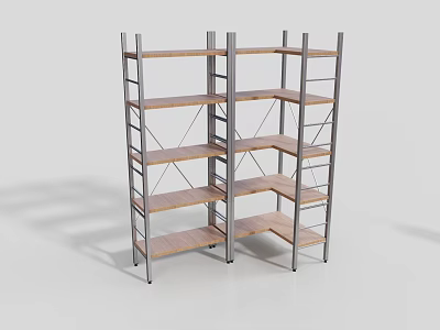 Open Design Storage Shelving Units with Metal Frame and Wooden Shelves 3d model