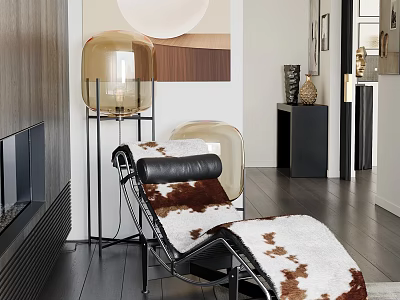 Contemporary Leisure Chair With Black Frame And Brown White Fur In Modern Living Room 3d model