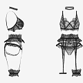 Black Lace Lingerie Set With Sexy Bra Panty And Garter Belt Design