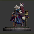 Fox Themed Game Movie Character With Multiple Tails Ornate Attire Holding Weapon And Butterfly