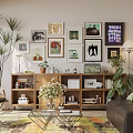 Cozy Living Room Interior With Sofa Coffee Table Wall Art And Green Plants