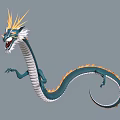 Mythical Flying Dragon With Blue Body Orange Mane Open Mouth And Long Curled Tail