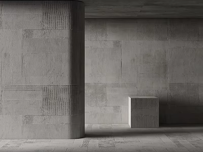 Modern Structural Concrete Component With Grey Columns Walls And Cube Structures Design 3d model