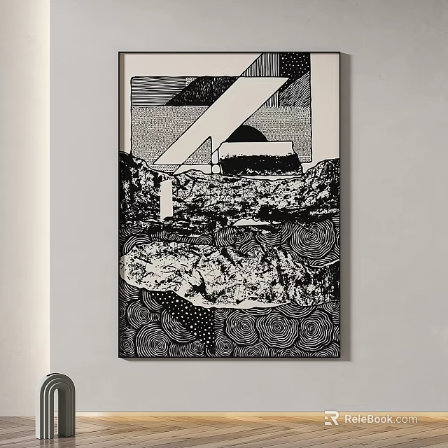 Black and White Abstract Painting With Geometric Shapes Abstract Lines And Textured Modern Wall Decor 3d model 