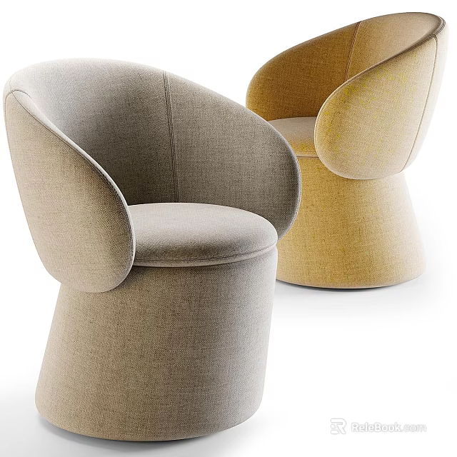 Modern Leisure Chairs With Beige And Yellow Upholstered Fabric Curved Backrest Rounded Base 3d model 