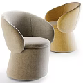 Modern Leisure Chairs With Beige And Yellow Upholstered Fabric Curved Backrest Rounded Base