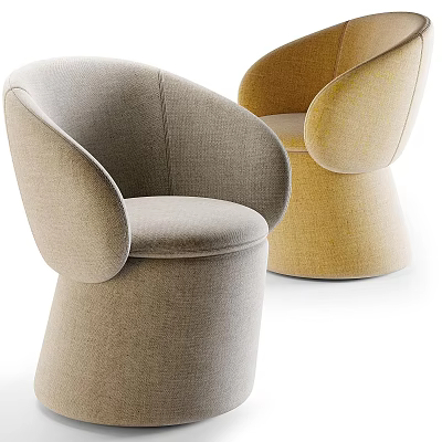 Modern Leisure Chairs With Beige And Yellow Upholstered Fabric Curved Backrest Rounded Base 3d model