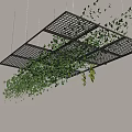Modern Interior Ceiling Design with Black Grid Structure and Hanging Green Plants 3d model