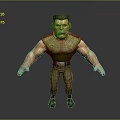 Muscular Male Character With Green Sleeveless Shirt Khaki Pants And Serious Expression