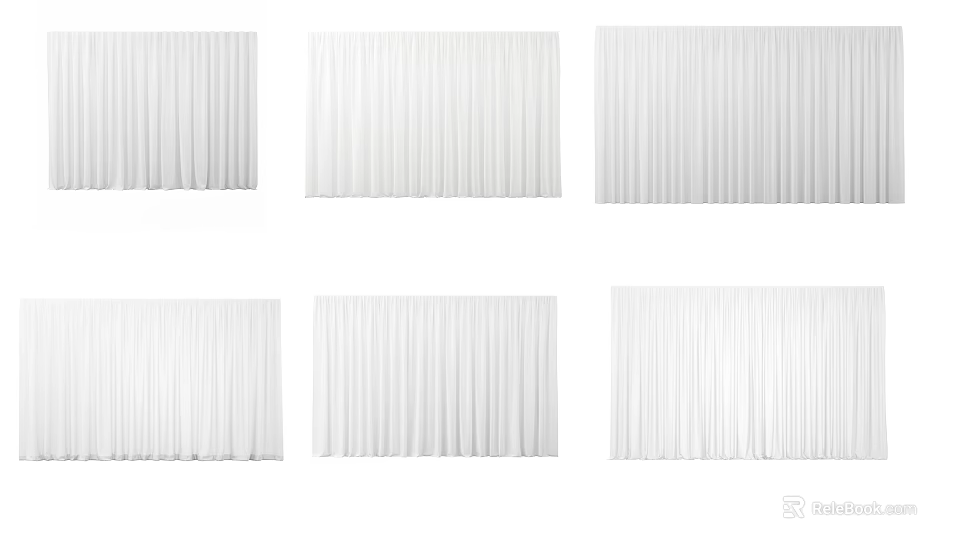 White Pleated Curtains For Home Interior Decoration With Different Styles And Designs 3d model 