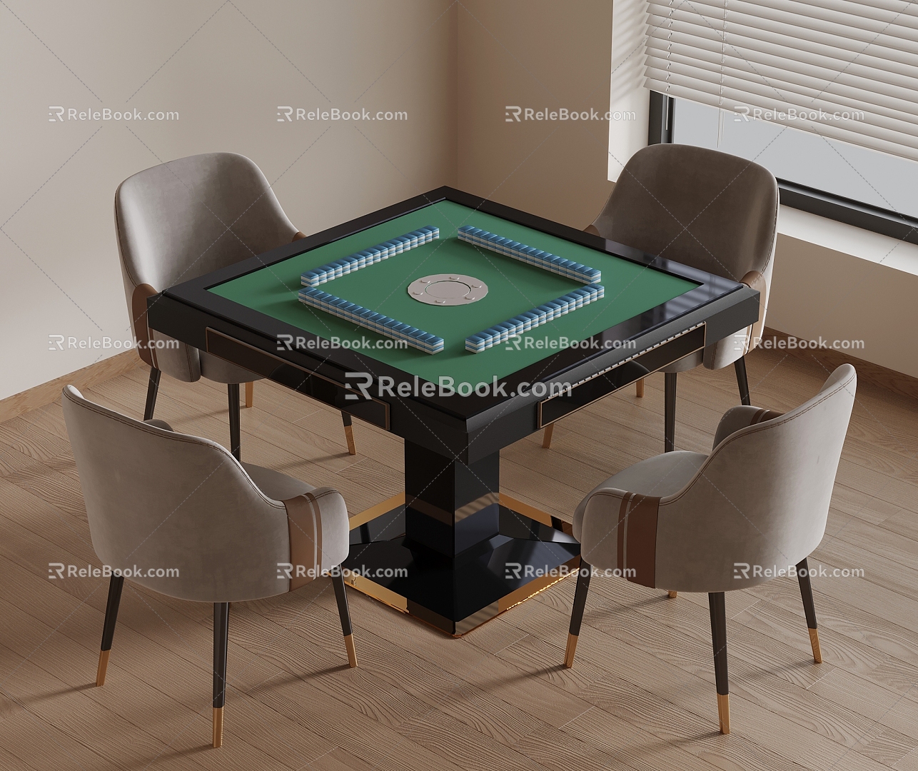 mahjong table mahjong machine entertainment table and chairs 3d model