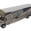 Modern Motorhome Exterior With White Roof Beige Body And Black Stripes